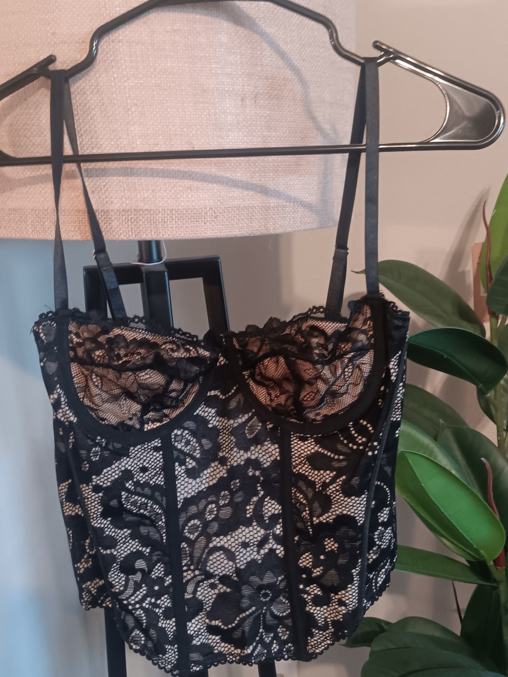 Black Lace Corset Cami Top Large